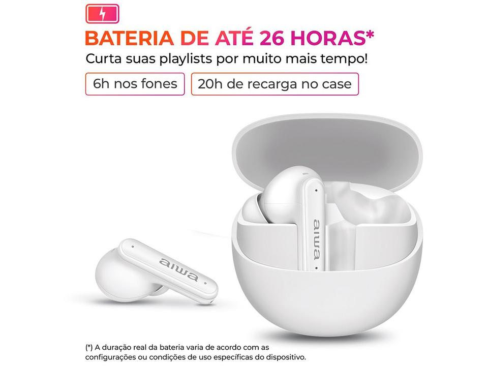 Fone de Ouvido Bluetooth Aiwa Eardbud AWS-EB-04-W com Microfone com Cancelamento de Ruído Intra-auricular True Wireless Branco - 5