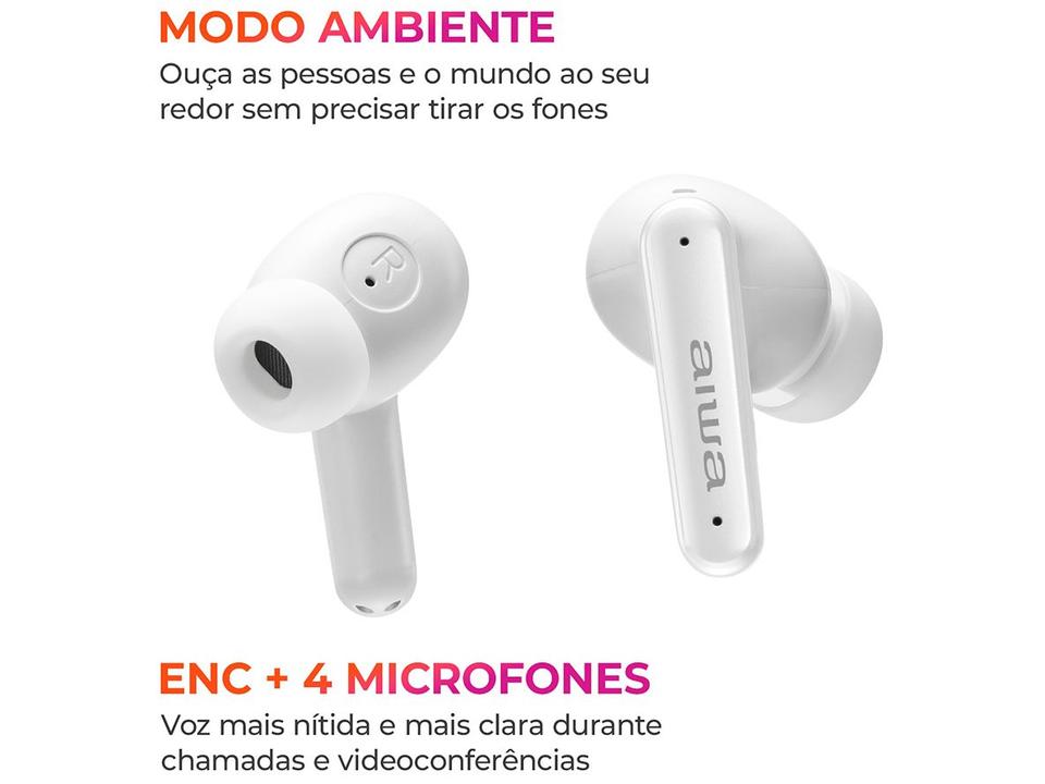 Fone de Ouvido Bluetooth Aiwa Eardbud AWS-EB-04-W com Microfone com Cancelamento de Ruído Intra-auricular True Wireless Branco - 4