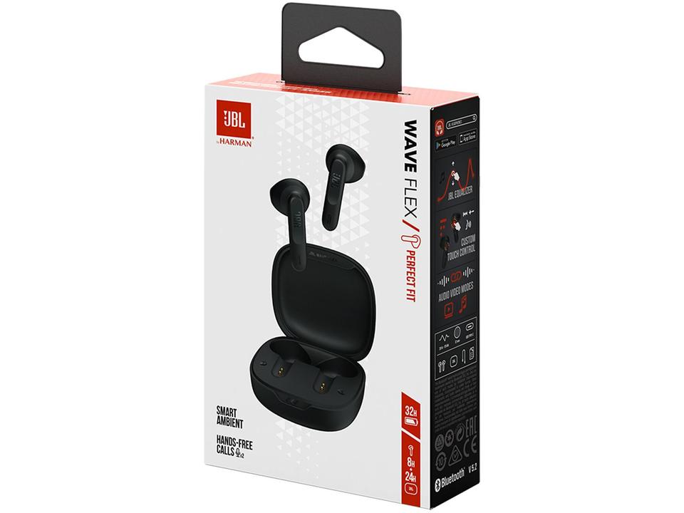 Fone de Ouvido Bluetooth JBL Wave Flex - Intra-auricular com Microfone Preto - 8