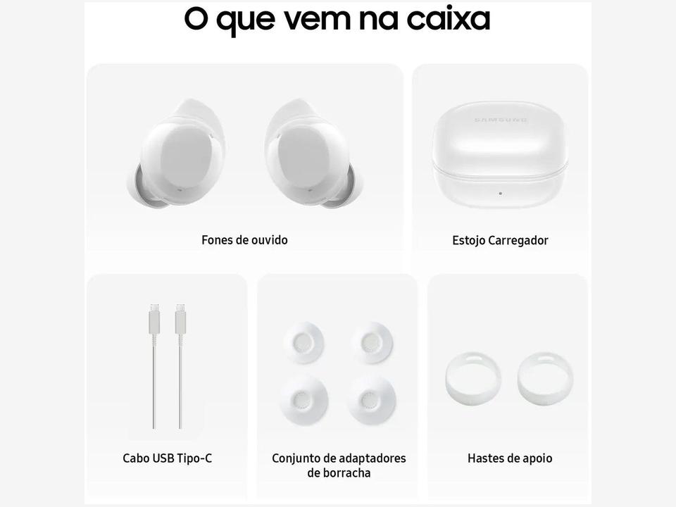 Fone de Ouvido Bluetooth Samsung Buds Core com Microfone Cancelamento de Ruído Esportivo Intra-auricular True Wireless Branco - 1