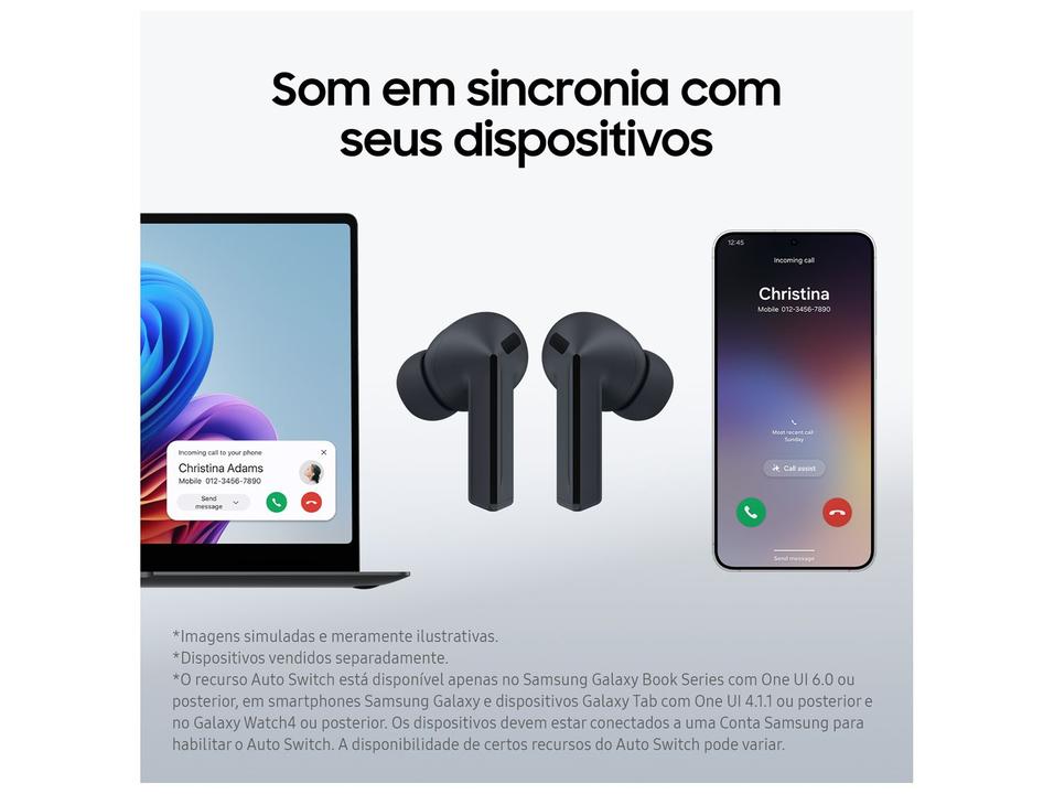 Fone de Ouvido Samsung Buds3 FE com Microfone Cancelamento Ativo de Ruído Esportivo Intra-auricular True Wireless Preto - 12