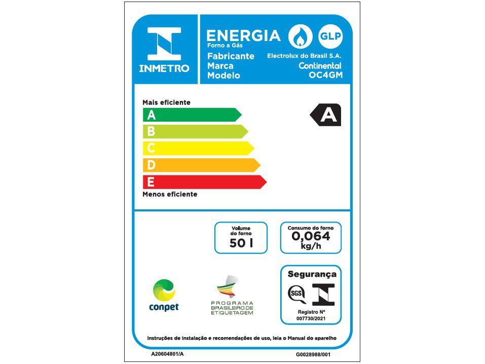 Forno a Gás de Embutir Continental 50L Preto OC4GM - 5