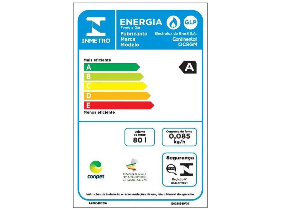 Forno a Gás de Embutir Continental 80L Preto OC8GM - 7