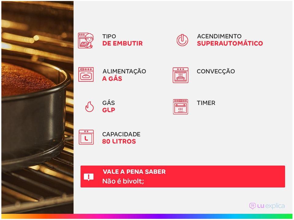 Forno a Gás de Embutir Electrolux OE8GH 80L - 6