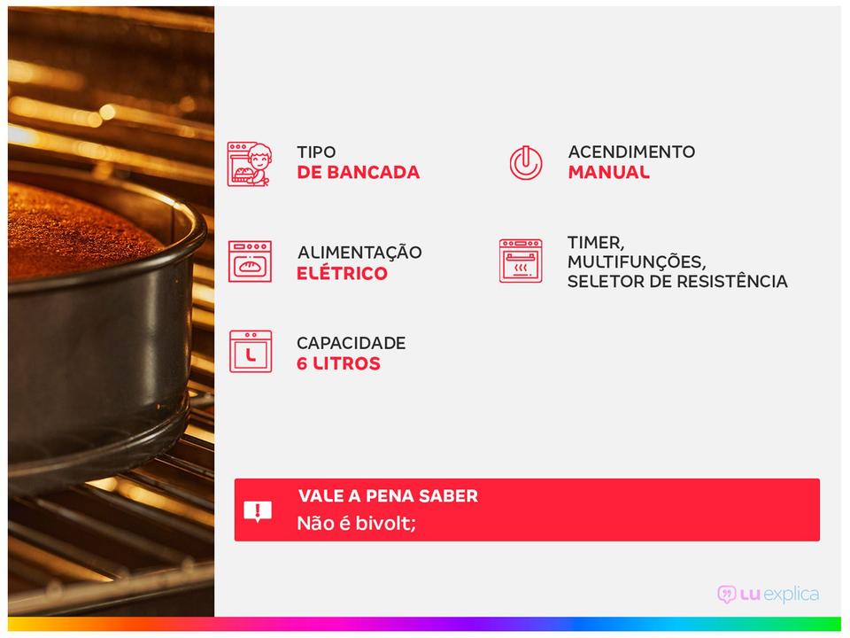 Forno Elétrico de Bancada Mondial com Timer 6L Preto Pratic Cook FR-09 - 1