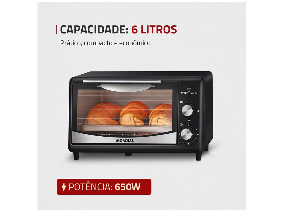 Forno Elétrico de Bancada Mondial com Timer 6L Preto Pratic Cook FR-09 - 2