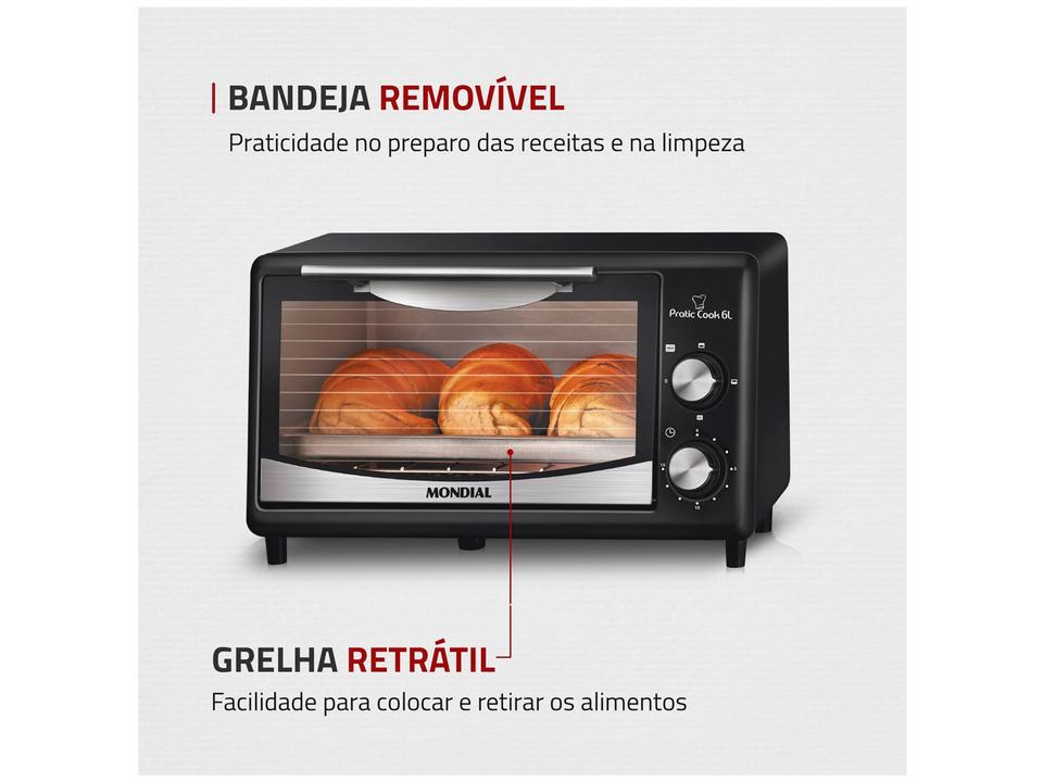 Forno Elétrico de Bancada Mondial com Timer 6L Preto Pratic Cook FR-09 - 5