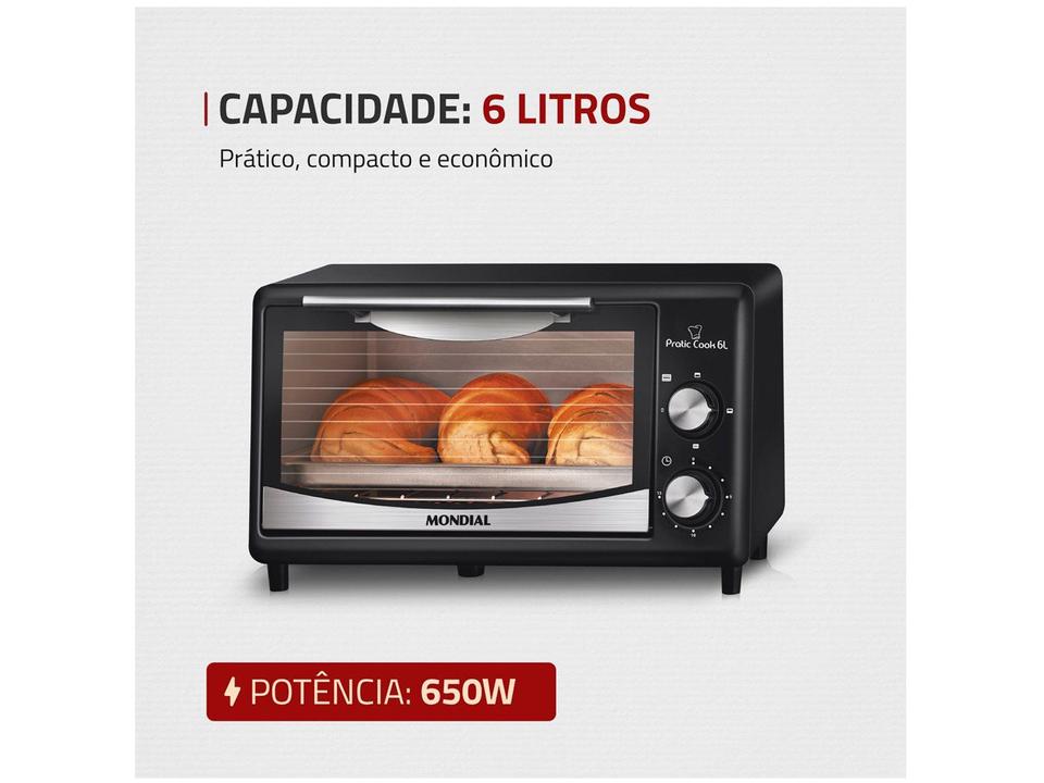 Forno Elétrico de Bancada Mondial com Timer 6L Preto Pratic Cook FR-09 - 3