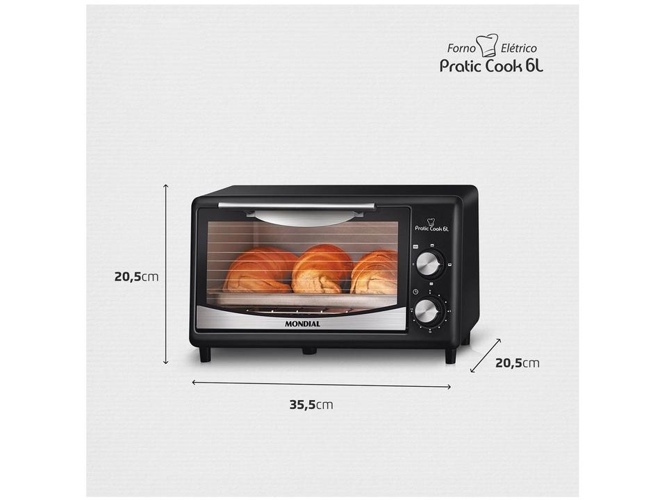 Forno Elétrico de Bancada Mondial com Timer 6L Preto Pratic Cook FR-09 - 7