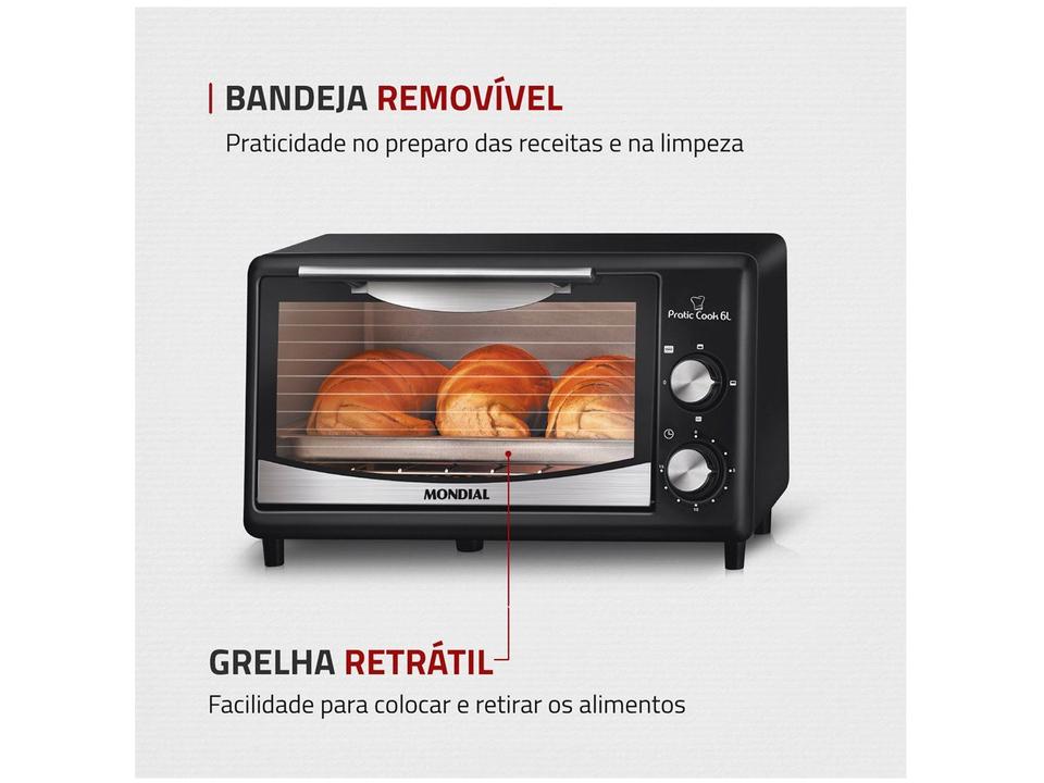 Forno Elétrico de Bancada Mondial com Timer 6L Preto Pratic Cook FR-09 - 6