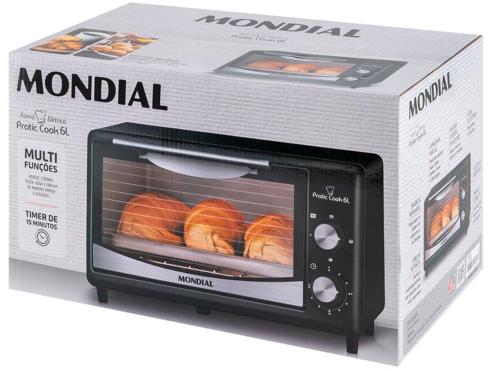 Forno Elétrico de Bancada Mondial com Timer 6L Preto Pratic Cook FR-09 - 14