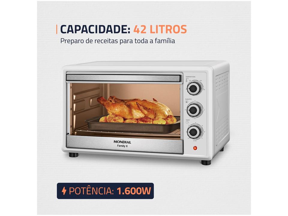 Forno Elétrico de Bancada Mondial Multifuncional 42L Branco e Prata Grand Family II FRN-42-W - 1