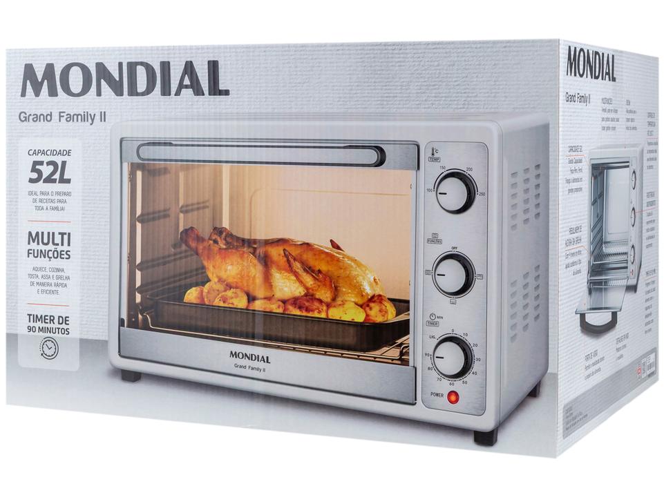 Forno Elétrico de Bancada Mondial Multifuncional 52L Branco e Prata Grand Family II F - 15
