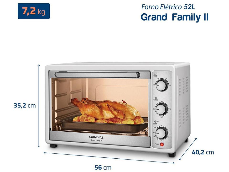 Forno Elétrico de Bancada Mondial Multifuncional 52L Branco e Prata Grand Family II F - 7