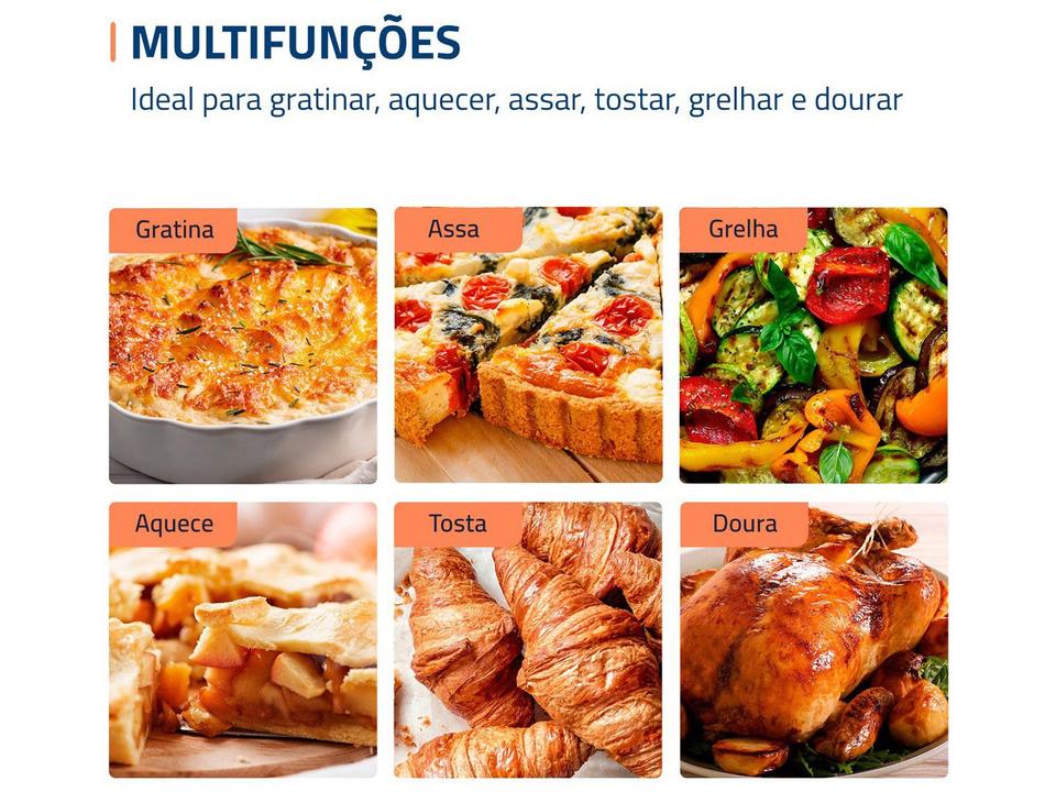 Forno Elétrico de Bancada Mondial Multifuncional 52L Branco e Prata Grand Family II F - 3