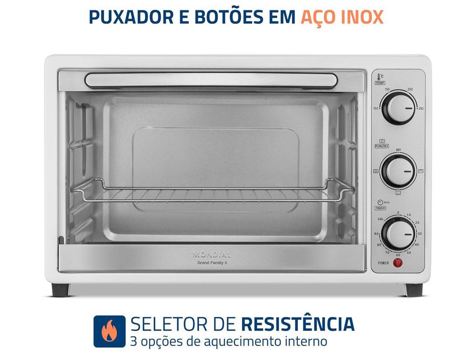 Forno Elétrico de Bancada Mondial Multifuncional 52L Branco e Prata Grand Family II FRN-52-W - 5