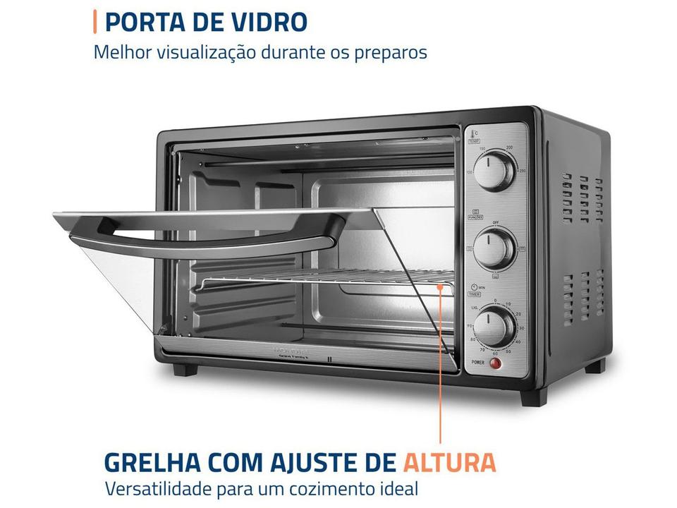 Forno Elétrico de Bancada Mondial Multifuncional 52L Preto e Prata Grand Family II FRN-52-B - 6