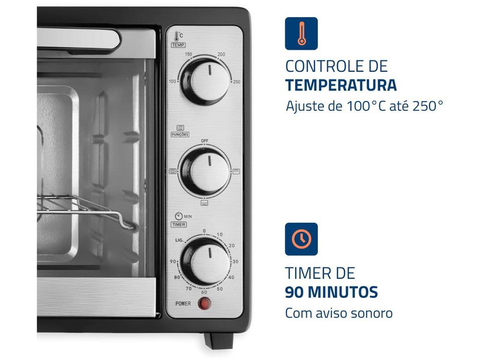 Forno Elétrico de Bancada Mondial Multifuncional 52L Preto e Prata Grand Family II FRN-52-B - 4