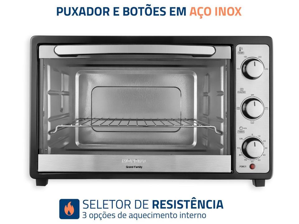 Forno Elétrico de Bancada Mondial Multifuncional 52L Preto e Prata Grand Family II FRN-52-B - 5
