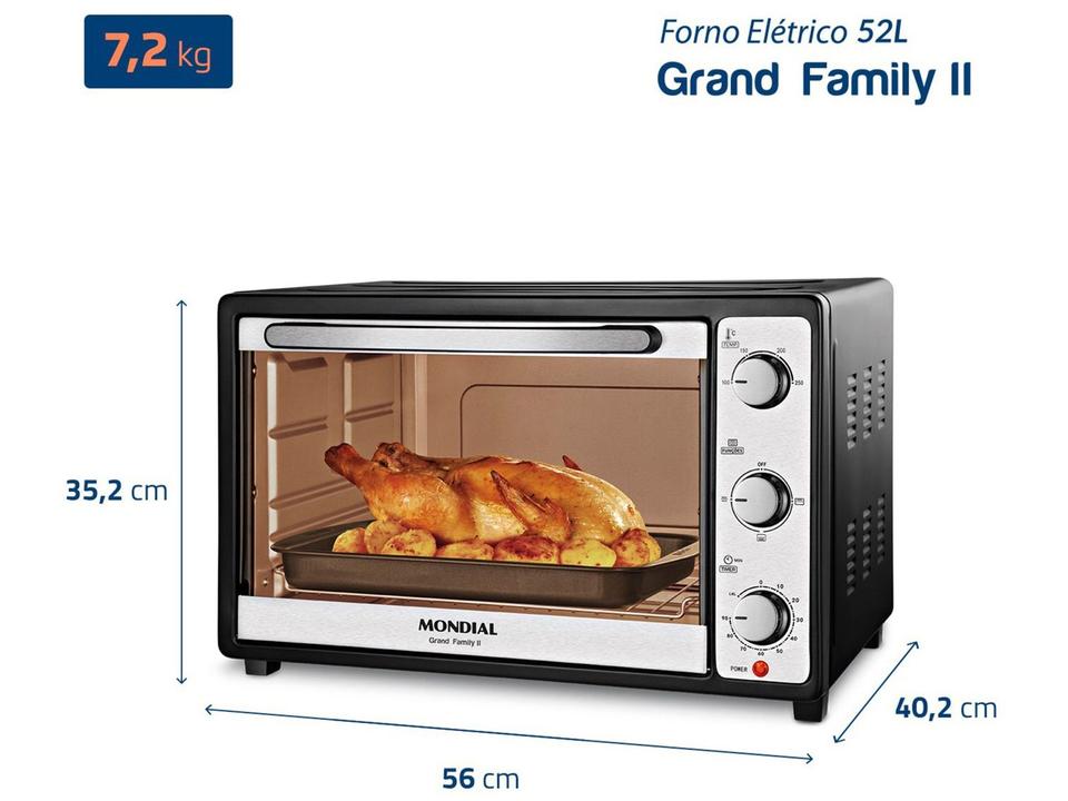 Forno Elétrico de Bancada Mondial Multifuncional 52L Preto e Prata Grand Family II FRN-52-B - 7