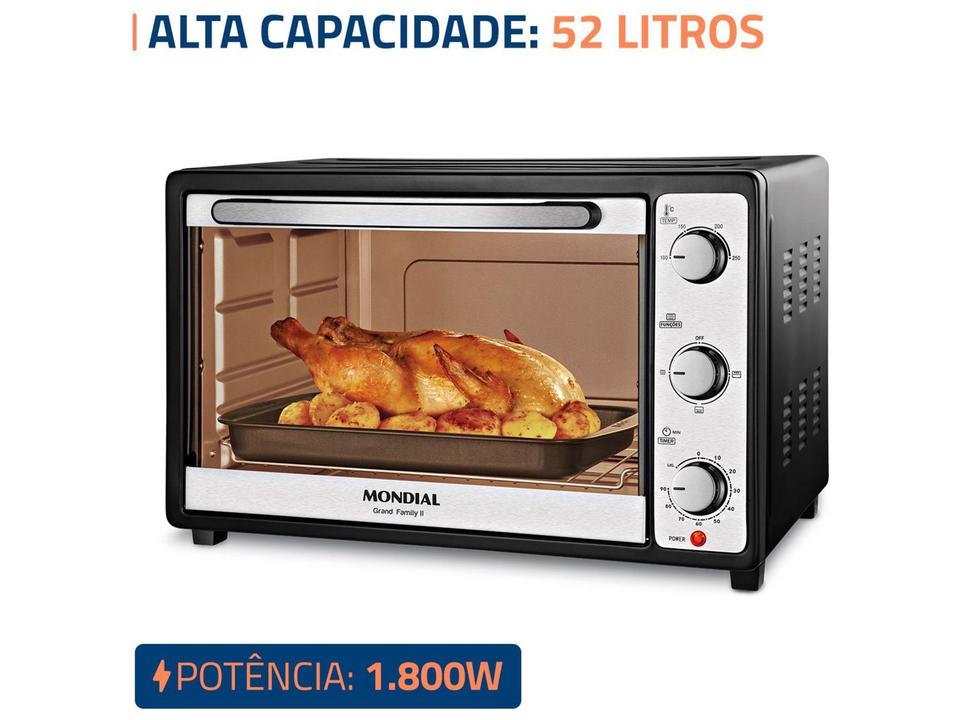 Forno Elétrico de Bancada Mondial Multifuncional 52L Preto e Prata Grand Family II FRN-52-B - 2