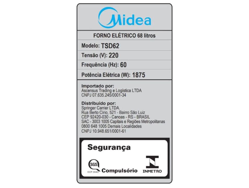 Forno Elétrico de Embutir Midea Multifuncional Grill 68L Preto Digital com Airfryer TSD62 - 7