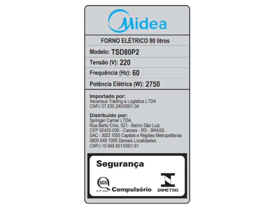 Forno Elétrico de Embutir Midea Multifuncional Grill 80L Preto Digital com Airfryer TSD80P2 - 8