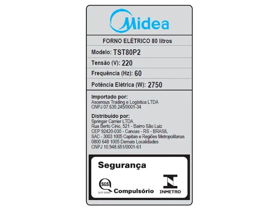 Forno Elétrico de Embutir Midea Multifuncional Grill 80L Preto Touch com Airfryer TST80P2 - 7