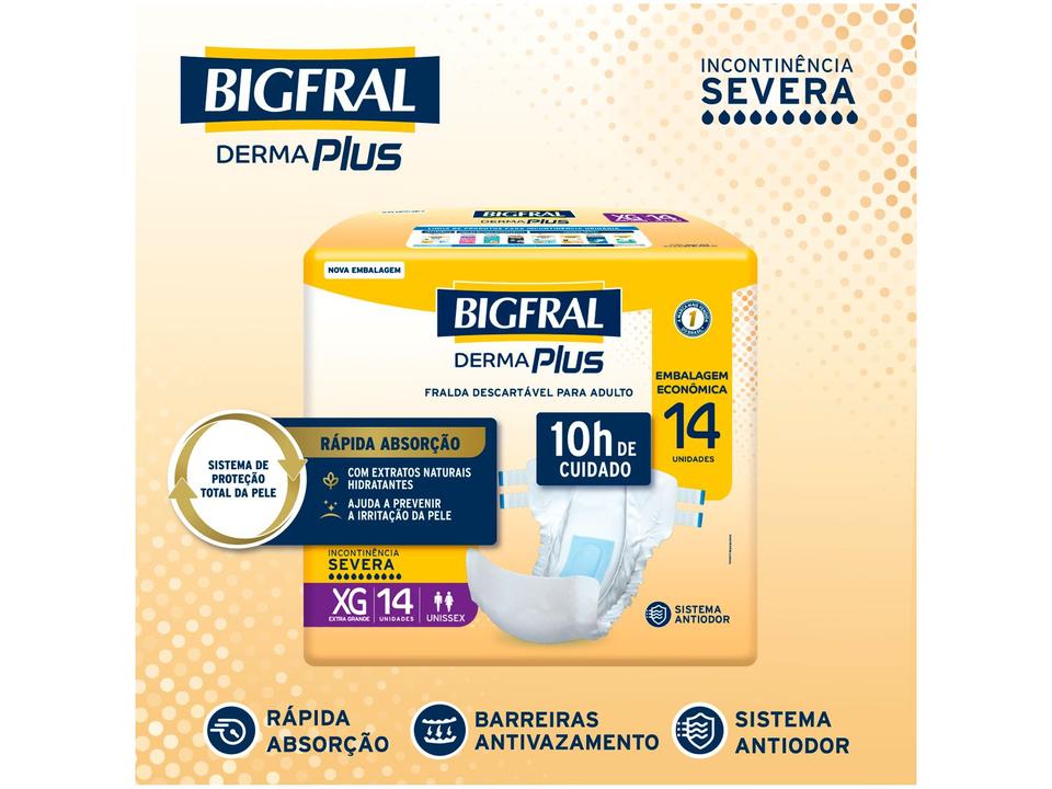 Fralda Geriátrica Bigfral Derma Plus Econômica - XG 14 Unidades - 2