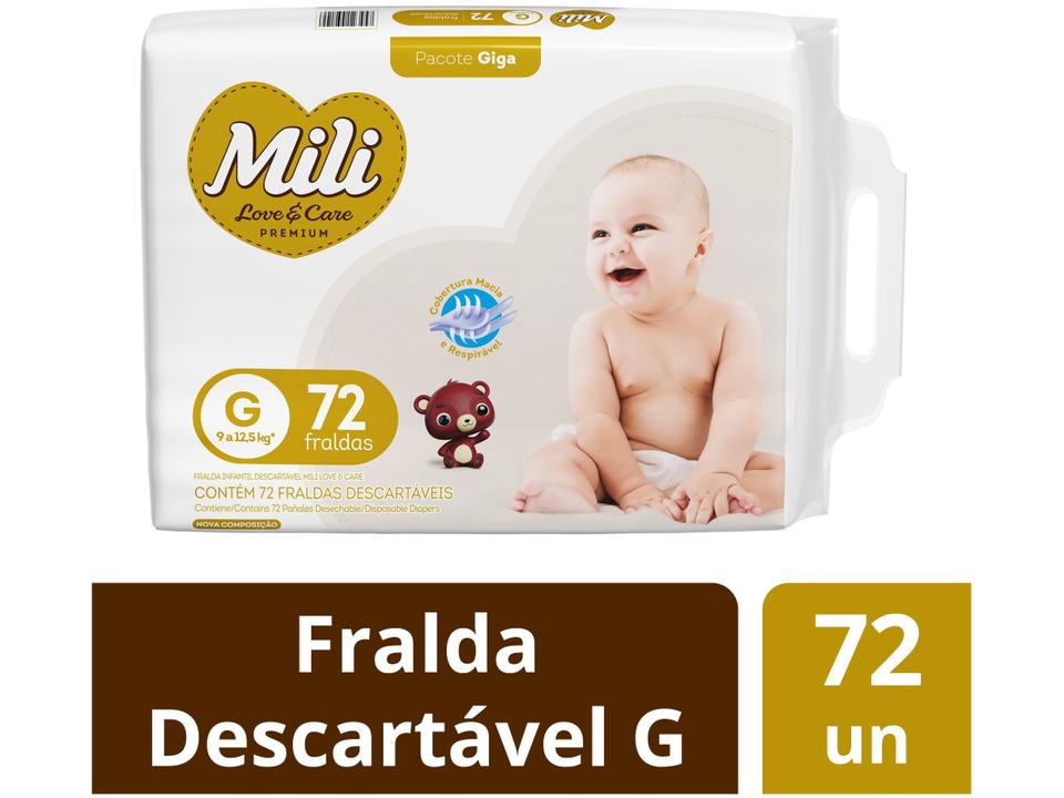 Fralda Mili Premium Love & Care Tam. G 9 a 12,5kg 72 Unidades - 1