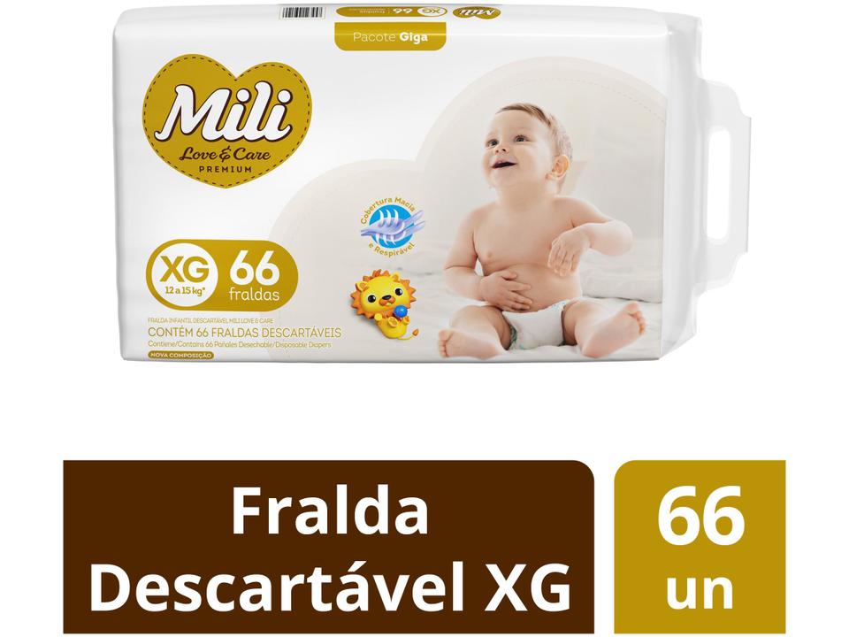 Fralda Mili Premium Love & Care Tam. XG 12 a 15kg  66 Unidades - 1