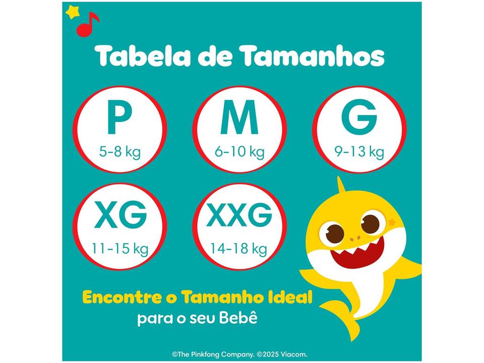 Fralda Pampers Baby Shark SuperSequinha Diurna e Noturna XXG 14 a 18kg 66 Unidades - 8