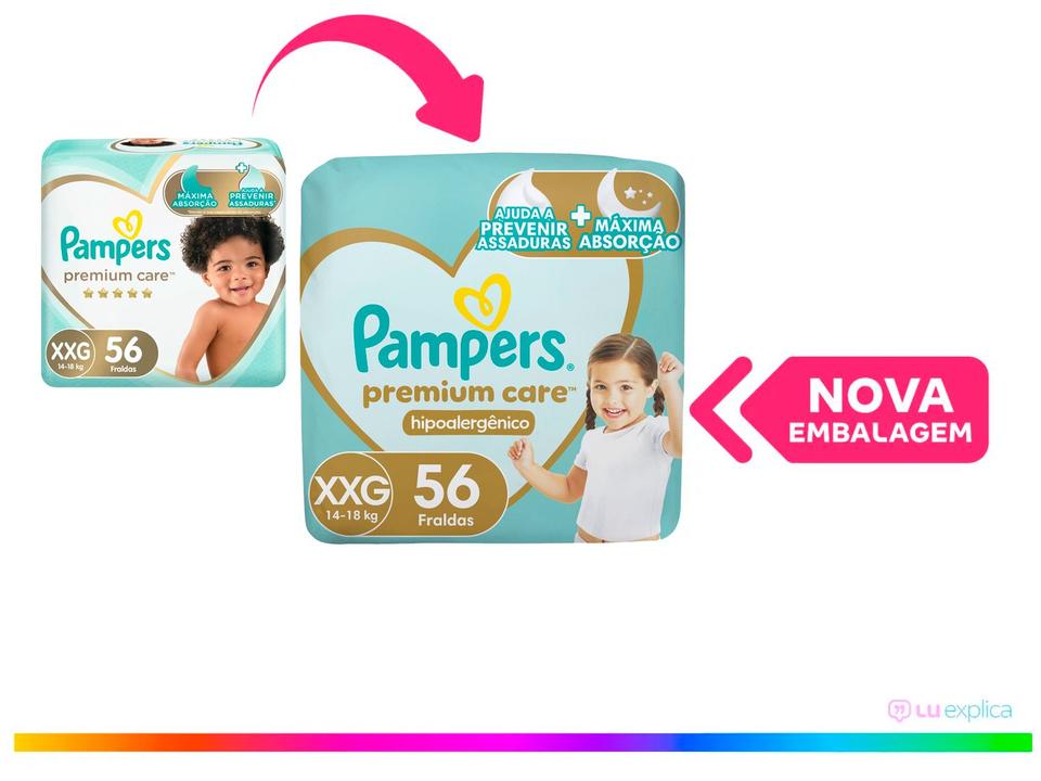 Fralda Pampers Premium Care XXG + de 14kg 56 Unidades - 1