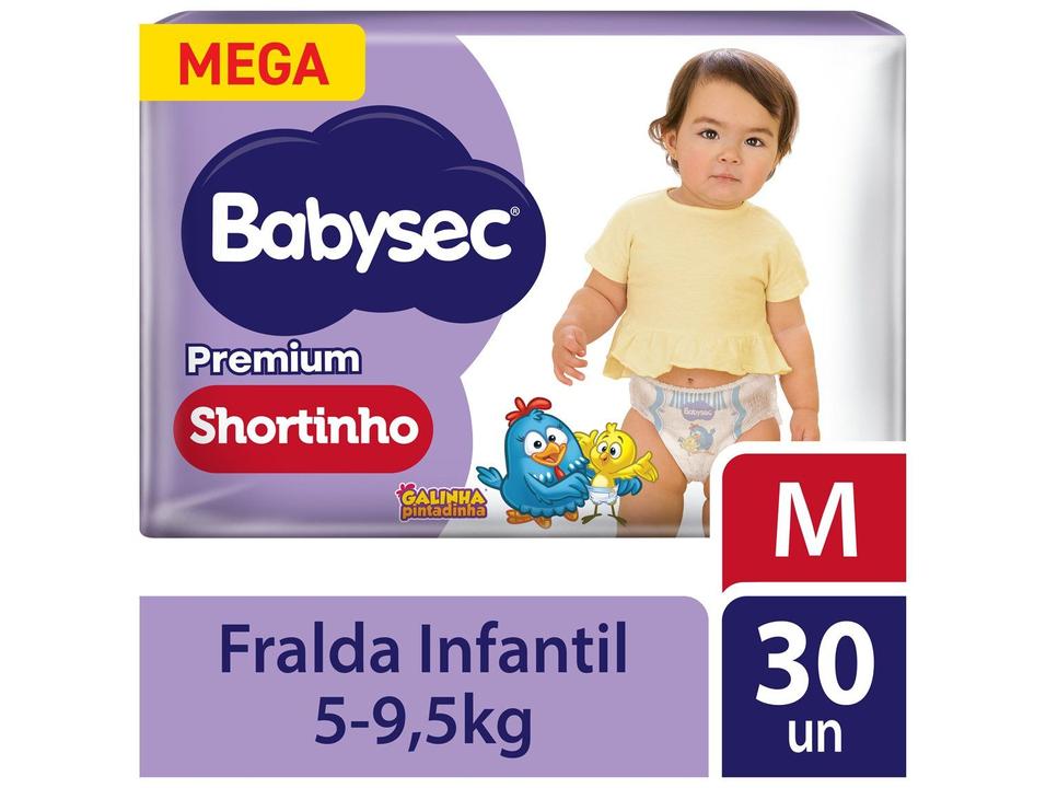 Fralda Shortinho Babysec Galinha Pintadinha Premium Tam. M 5 a 9,5kg 30 Unidades - 1