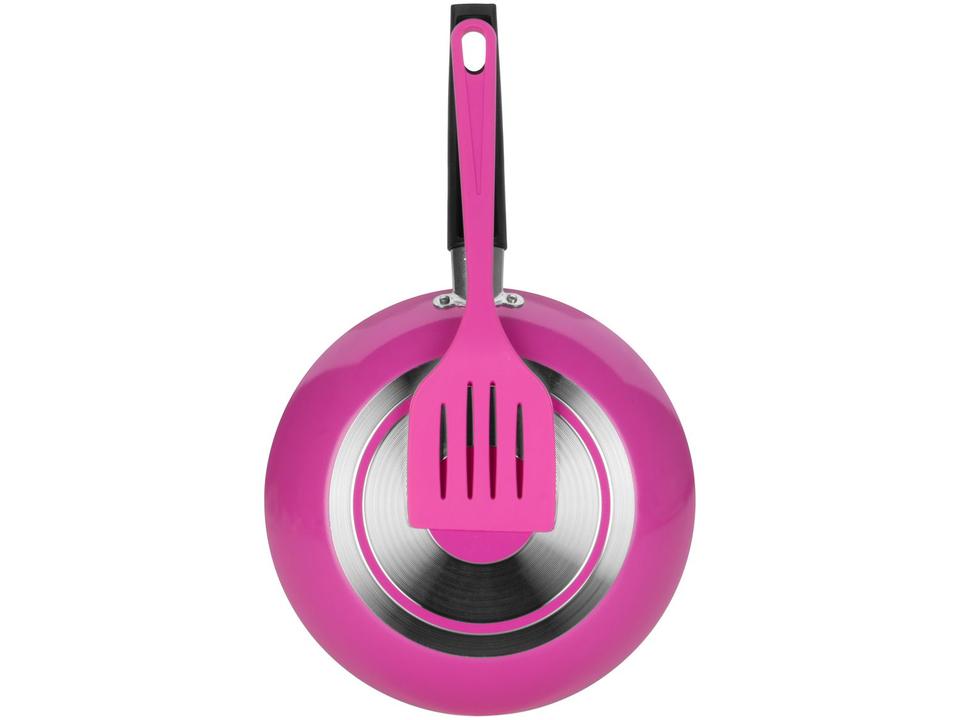 Frigideira Antiaderente Multiflon de Alumínio com Espátula Color Rosa 20cm - 1