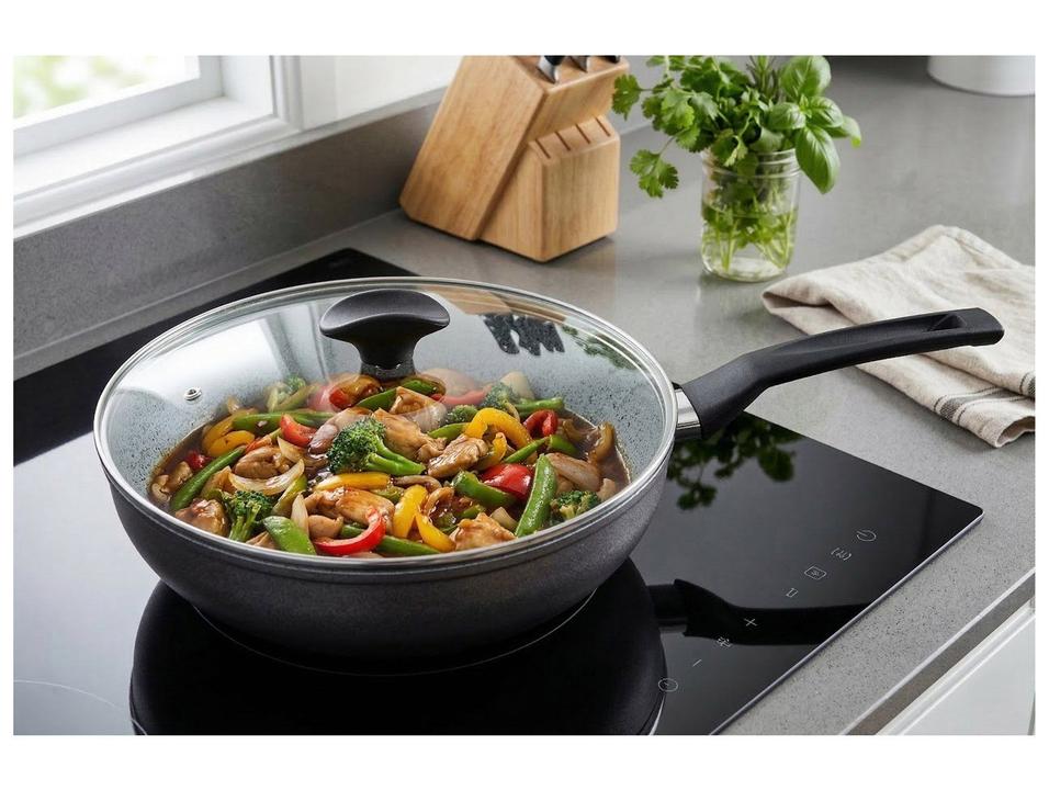 Frigideira Antiaderente Multiflon de Alumínio com Tampa Indução Petra+ Grafite 28cm - 1