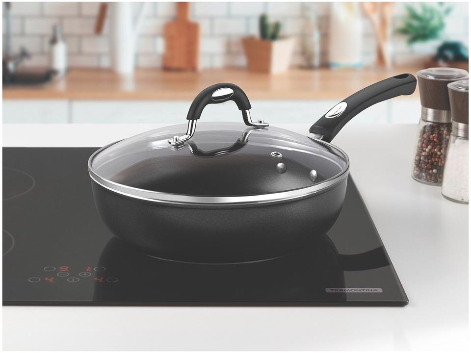 Frigideira Antiaderente Tramontina de Alumínio com Tampa Mônaco Induction Preta 24cm - 1