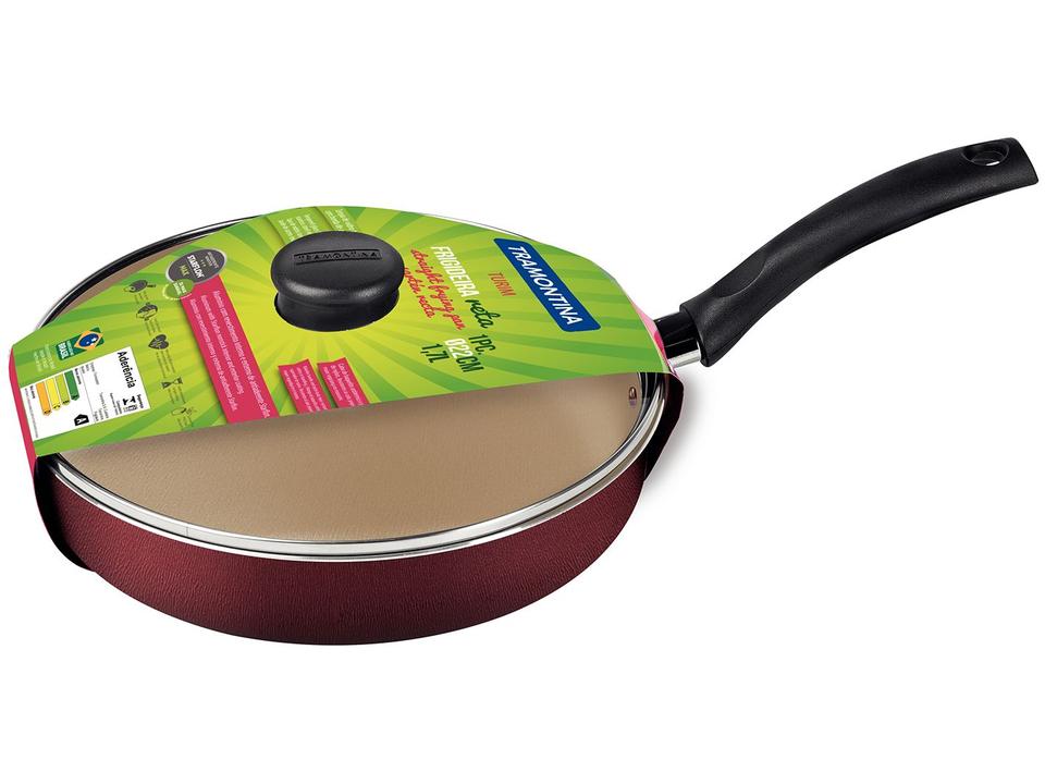 Frigideira Antiaderente Tramontina de Alumínio com Tampa Turim Vermelha 22cm - 1