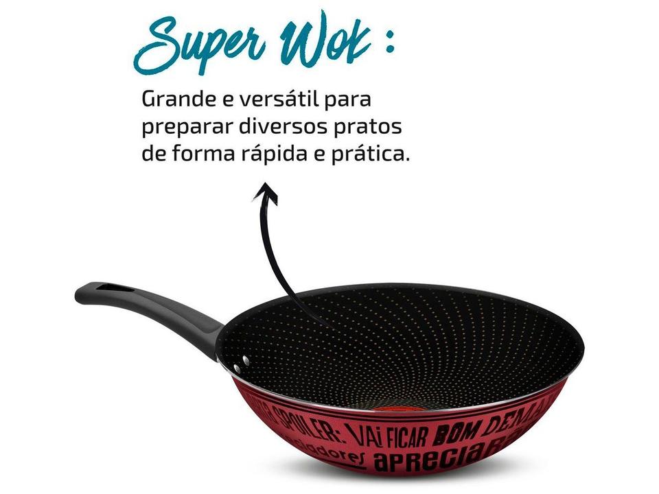 Frigideira Antiaderente Wok Rochedo de Alumínio Viva Sabores 9295306138 Rosa e Preto Rosa e Preto - 14