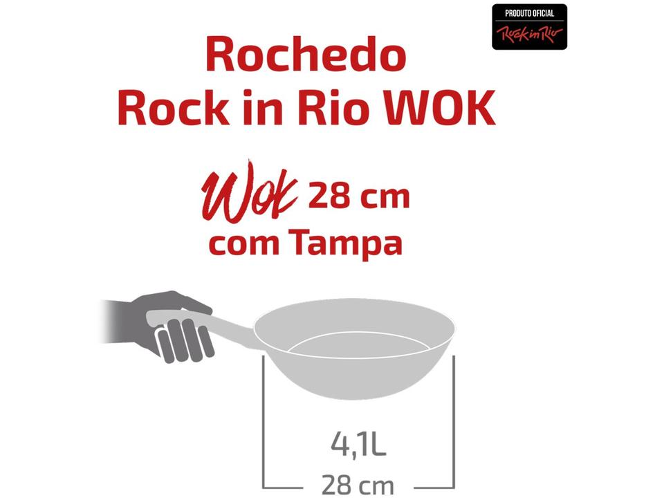 Frigideira Antiaderente Wok Rochedo Rock in Rio - com Tampa e Base Limpa Fácil 28cm - 8