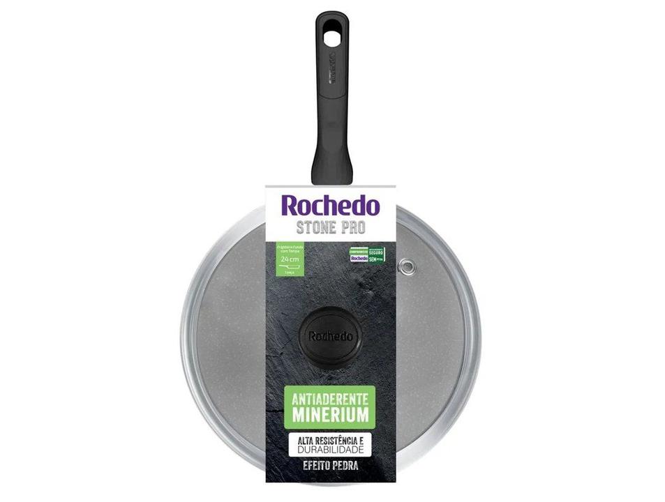 Frigideira Funda Antiaderente Rochedo de Alumínio com Tampa Stone Pro Preto e Cinza 24cm - 7