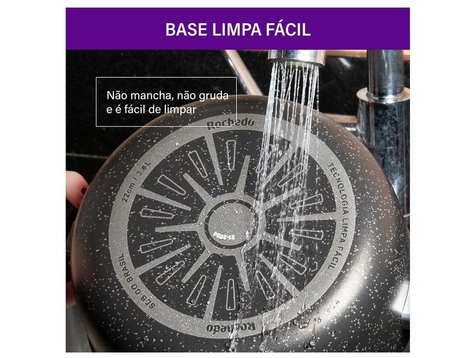 Frigideira Funda Antiaderente Rochedo de Alumínio com Tampa Stone Pro Preto e Cinza 24cm - 3