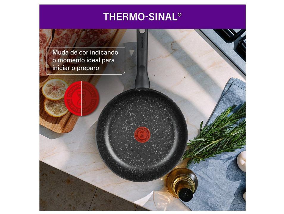 Frigideira Funda Antiaderente Rochedo de Alumínio com Tampa Stone Pro Preto e Cinza 24cm - 4