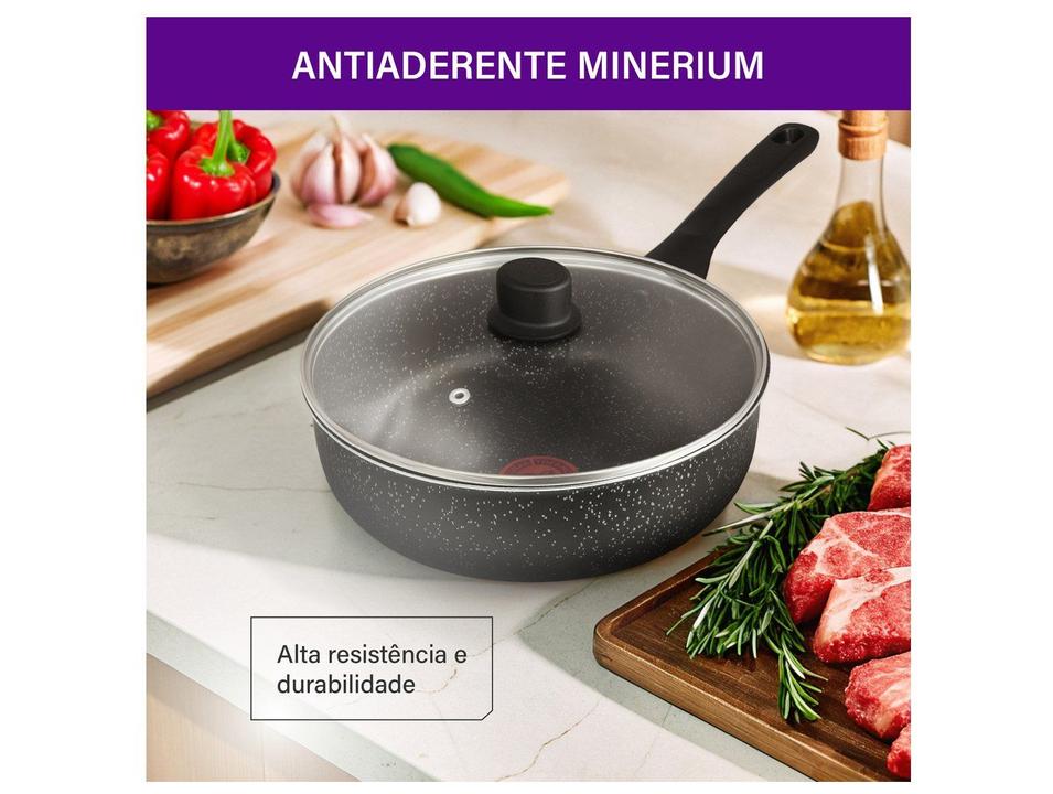 Frigideira Funda Antiaderente Rochedo de Alumínio com Tampa Stone Pro Preto e Cinza 24cm - 1