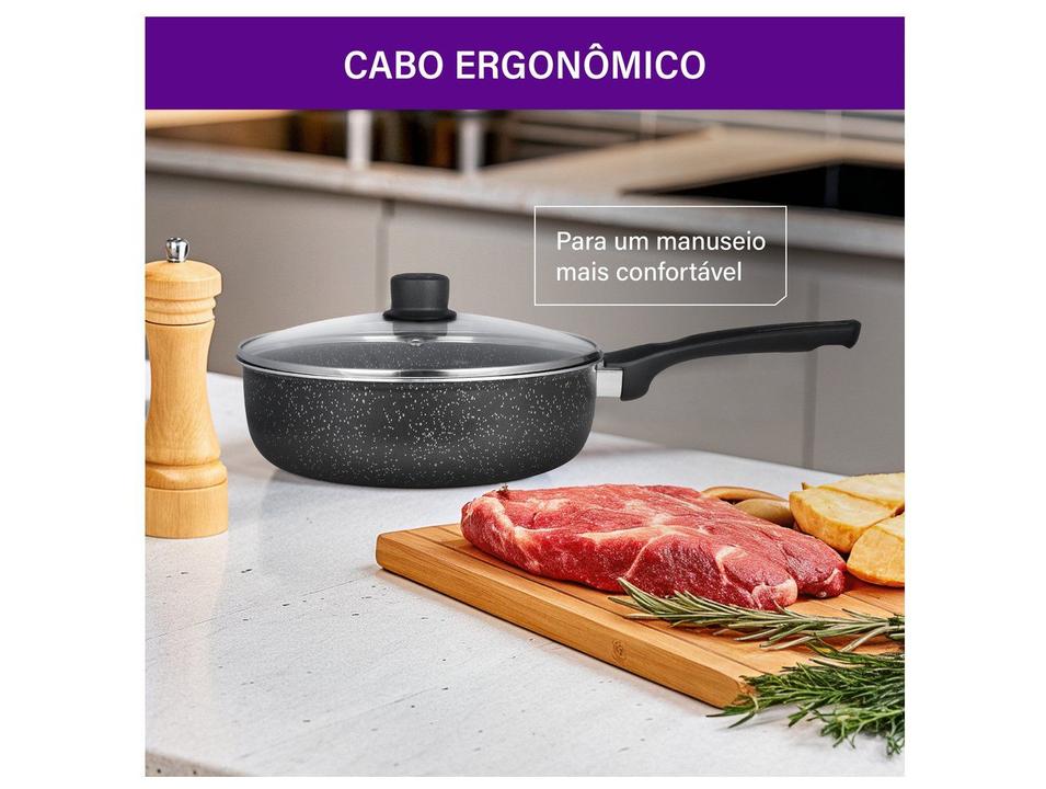 Frigideira Funda Antiaderente Rochedo de Alumínio com Tampa Stone Pro Preto e Cinza 24cm - 2