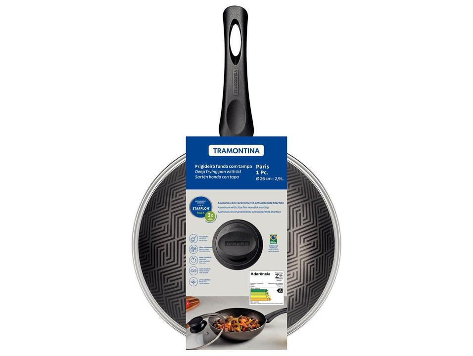 Frigideira Funda Antiaderente Tramontina de Alumínio com Tampa Paris Chumbo 26cm - 4