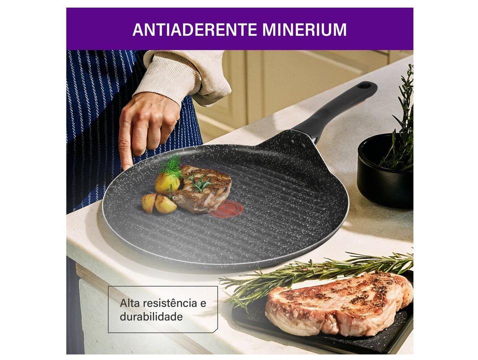 Frigideira Grill Antiaderente Rochedo de Alumínio Chapa Ondulada Stone Pro Preto e Cinza 30cm - 1
