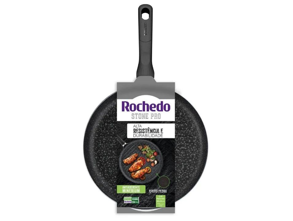 Frigideira Grill Antiaderente Rochedo de Alumínio Chapa Ondulada Stone Pro Preto e Cinza 30cm - 7