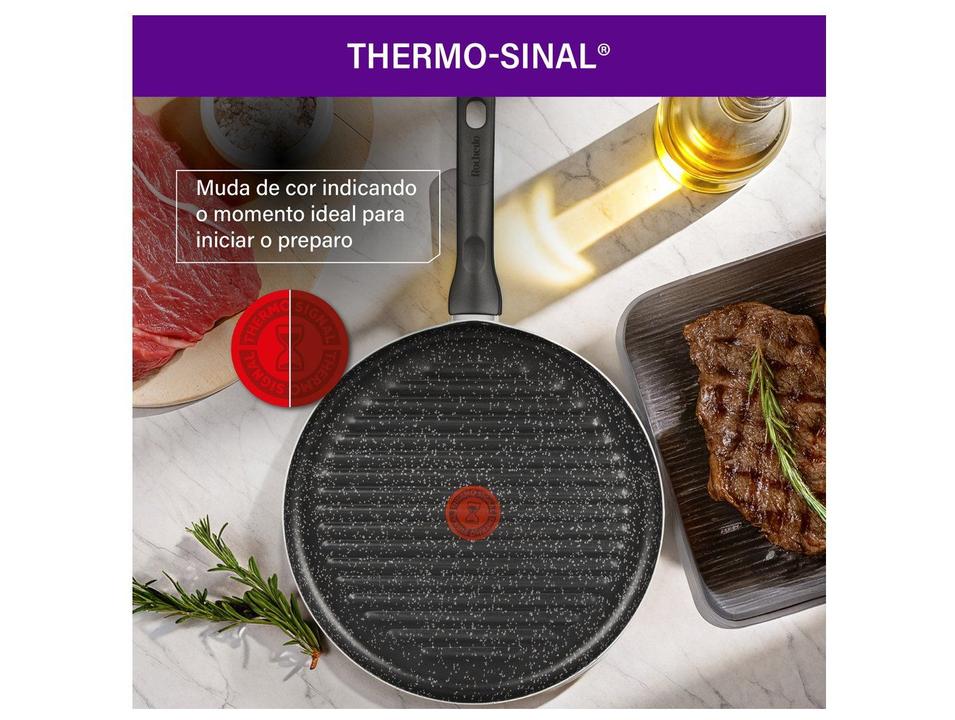 Frigideira Grill Antiaderente Rochedo de Alumínio Chapa Ondulada Stone Pro Preto e Cinza 30cm - 4