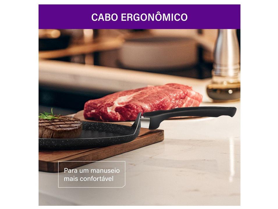 Frigideira Grill Antiaderente Rochedo de Alumínio Chapa Ondulada Stone Pro Preto e Cinza 30cm - 2